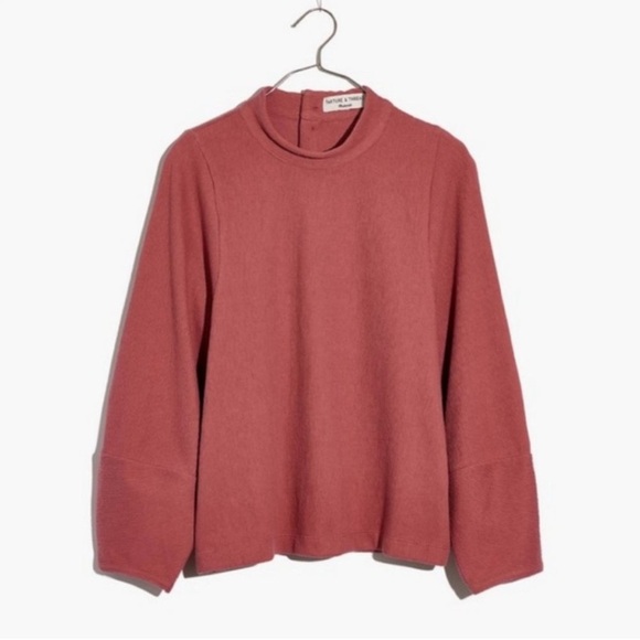 Madewell Texture & Thread Buttonback Mockneck Autumn Berry Size M - Picture 2 of 8